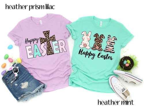 3 BUNNIES OR HAPPY EASTER WITH LEOPARD CROSS
