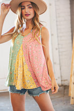 Load image into Gallery viewer, Sage Color Block Floral V Neck Swing Tank Top