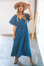 Load image into Gallery viewer, Teal Crepe Elastic Waist Woven Maxi Dress