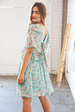 Load image into Gallery viewer, Teal Chiffon Ruffle V Neck Back Tie Lined Dress