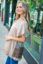 Load image into Gallery viewer, Beige Linen V Neck Ruffle Sleeve Leopard Color Block Top