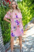 Load image into Gallery viewer, Peach Floral Ruffle Off Shoulder Dress