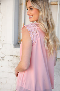Blush Accordion Lace Short Sleeve Lined Top