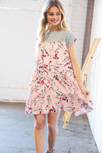 Load image into Gallery viewer, Blush Floral Crinkle Rayon &amp; Terry Babydoll Tiered Dress