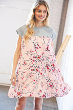 Load image into Gallery viewer, Blush Floral Crinkle Rayon &amp; Terry Babydoll Tiered Dress