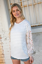 Load image into Gallery viewer, Stripe &amp; Challis Floral Scarf Print Drop Sleeve Top