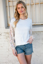 Load image into Gallery viewer, Stripe &amp; Challis Floral Scarf Print Drop Sleeve Top
