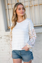 Load image into Gallery viewer, Stripe &amp; Challis Floral Scarf Print Drop Sleeve Top