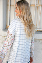 Load image into Gallery viewer, Stripe &amp; Challis Floral Scarf Print Drop Sleeve Top