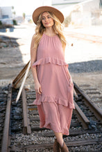Load image into Gallery viewer, Dusty Rose Halter Neck Hi-Lo Ruffle Tiered Maxi Dress