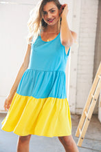 Load image into Gallery viewer, Blue Flare Color Block Tiered Woven Dress