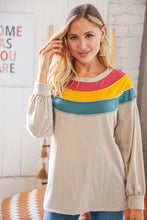 Load image into Gallery viewer, Taupe Terry Rib Color Block Out Seam Detail Pullover