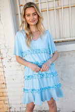 Load image into Gallery viewer, Sky Blue V Neck Flutter Sleeve Frill Ruffle Lined Dress