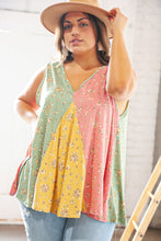 Load image into Gallery viewer, Sage Color Block Floral V Neck Swing Tank Top