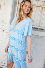 Load image into Gallery viewer, Sky Blue V Neck Flutter Sleeve Frill Ruffle Lined Dress