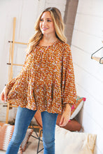 Load image into Gallery viewer, Cinnamon Floral Tiered Bubble Sleeve Keyhole Clasp Blouse