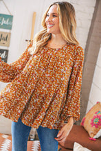 Load image into Gallery viewer, Cinnamon Floral Tiered Bubble Sleeve Keyhole Clasp Blouse