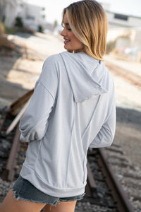Baby Blue Thermal Vintage Print Out Seam Hoodie