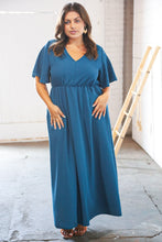 Load image into Gallery viewer, Teal Crepe Elastic Waist Woven Maxi Dress