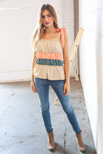 Load image into Gallery viewer, Peach Tie Knot Shoulder Detail Color Block Top
