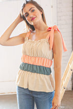 Load image into Gallery viewer, Peach Tie Knot Shoulder Detail Color Block Top
