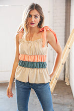 Load image into Gallery viewer, Peach Tie Knot Shoulder Detail Color Block Top