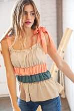 Load image into Gallery viewer, Peach Tie Knot Shoulder Detail Color Block Top