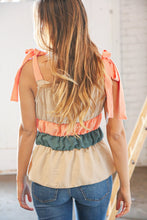 Load image into Gallery viewer, Peach Tie Knot Shoulder Detail Color Block Top