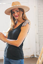 Load image into Gallery viewer, Rib V Neck Leopard Shoulder Tie Slim Fit Top