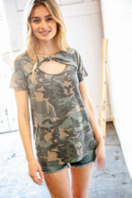 Load image into Gallery viewer, Camo Knotted Cut Out Short Sleeve Top