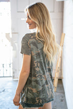 Load image into Gallery viewer, Camo Knotted Cut Out Short Sleeve Top