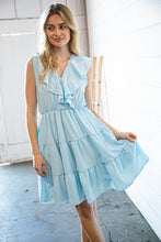 Load image into Gallery viewer, Blue Surplice Tiered Sleeveless Back Bow Woven Dress