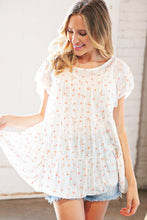Load image into Gallery viewer, Cream Floral Swiss Dot Tiered Keyhole Flutter Sleeve Top