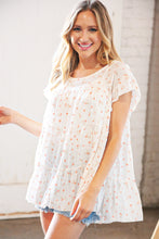 Load image into Gallery viewer, Cream Floral Swiss Dot Tiered Keyhole Flutter Sleeve Top