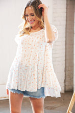 Load image into Gallery viewer, Cream Floral Swiss Dot Tiered Keyhole Flutter Sleeve Top