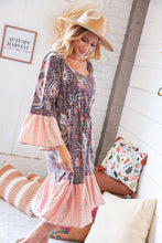 Load image into Gallery viewer, Berry Ethnic Paisley Sweet Heart Neck Bell Sleeve Dress
