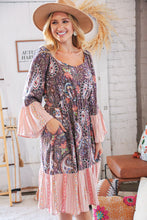 Load image into Gallery viewer, Berry Ethnic Paisley Sweet Heart Neck Bell Sleeve Dress