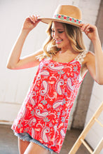 Load image into Gallery viewer, Coral Paisley Scallop Crochet Strap Tank Top