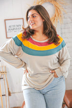 Load image into Gallery viewer, Taupe Terry Rib Color Block Out Seam Detail Pullover