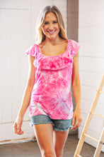 Load image into Gallery viewer, Fuchsia Square Neck Ruffle Tie Dye Tank Top