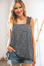 Load image into Gallery viewer, Black Spotted Leopard Smocked Frill Shoulder Tank
