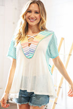 Load image into Gallery viewer, Cream Multi Stripe Lace Up Neck Color Block Top