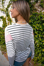 Load image into Gallery viewer, Ivory Multi Stripe Eyelet Chevron Color Block Top