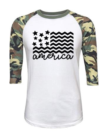 AMERICA WITH FLAG BLACK INK